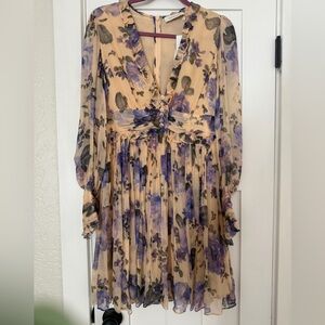 Zimmermann Purple and Cream Floral Long Sleeve Dress